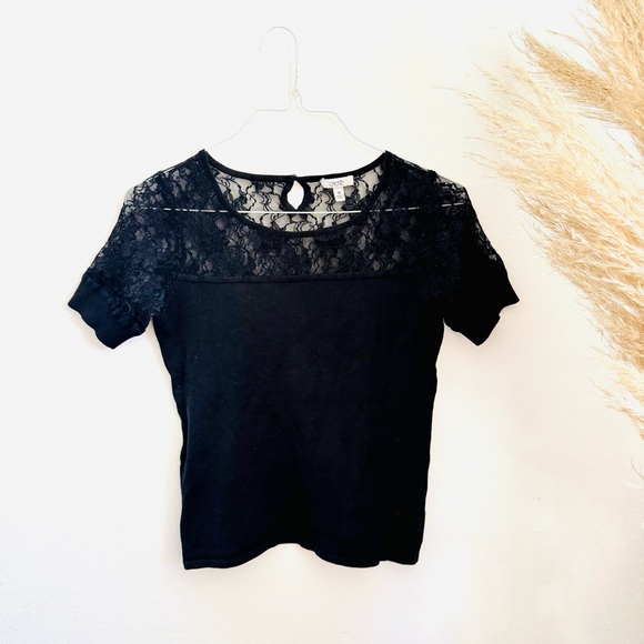 VINTAGE CACHE Sheer Black Lace Keyhole Sweater Knit Silk Blouse Shirt Top M - Picture 2 of 14